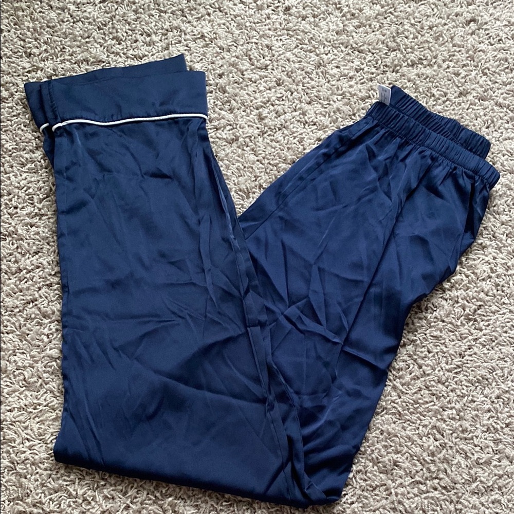 Blue and White Pajama Bottoms with Elastic Waistband